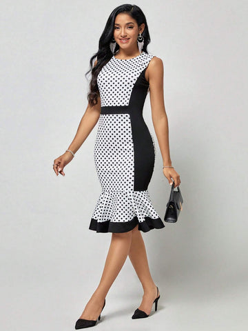 EMERY ROSE Polka Dot Print Mermaid Hem Dress