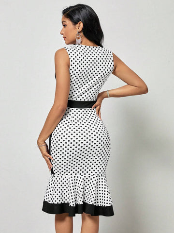 EMERY ROSE Polka Dot Print Mermaid Hem Dress