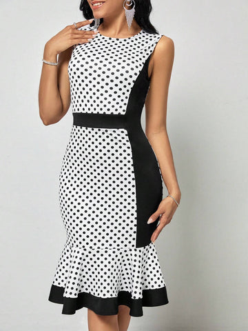 EMERY ROSE Polka Dot Print Mermaid Hem Dress