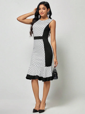 EMERY ROSE Polka Dot Print Mermaid Hem Dress