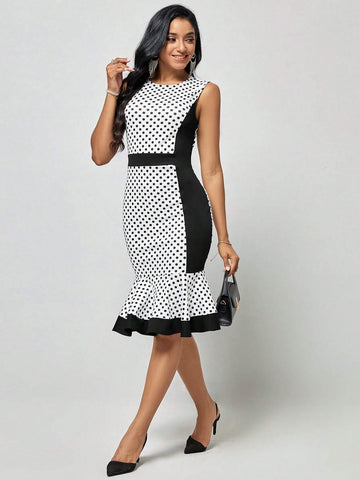EMERY ROSE Polka Dot Print Mermaid Hem Dress