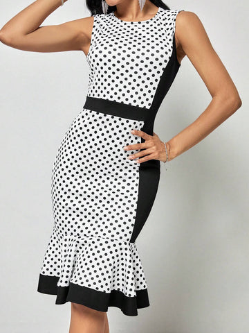 EMERY ROSE Polka Dot Print Mermaid Hem Dress