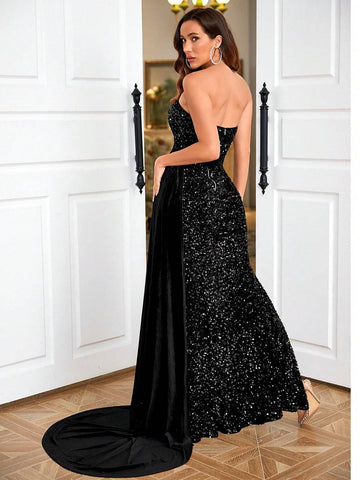 LOVE&LEMONADE Split Thigh Floor Length Sequin Prom Dress