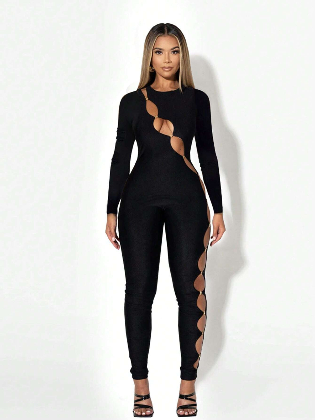 Cut Out Front Solid Unitard Jumpsuit