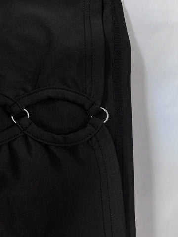 Cut Out Front Solid Unitard Jumpsuit