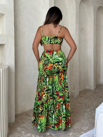 Tropical Print Cami Top & Wide Leg Pants