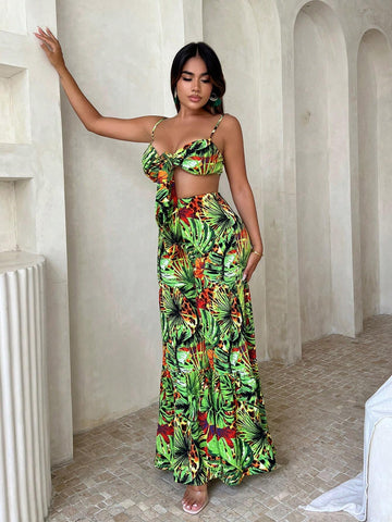 Tropical Print Cami Top & Wide Leg Pants