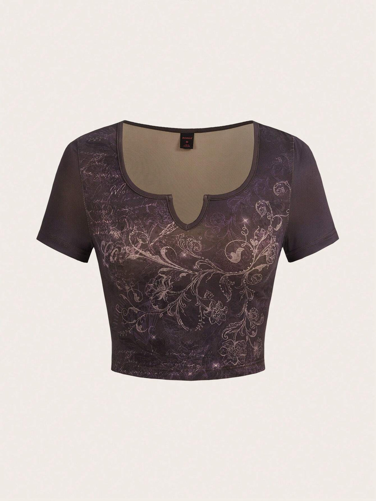 ROMWE PUNK Grunge Floral Print Notched Neckline Crop Tee