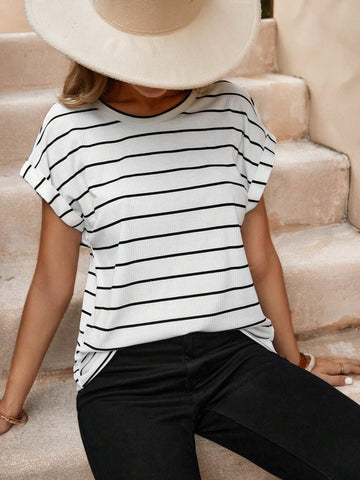 EMERY ROSE Striped Batwing Sleeve Tee