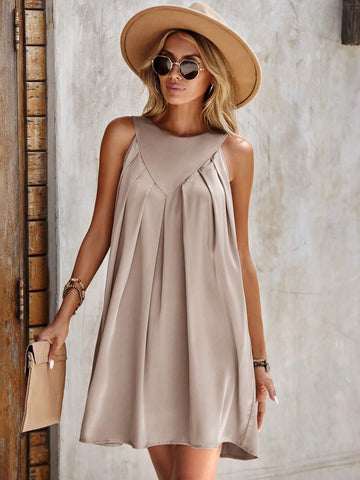 EMERY ROSE Fold Pleated Keyhole Back Dress