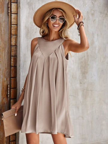 EMERY ROSE Fold Pleated Keyhole Back Dress