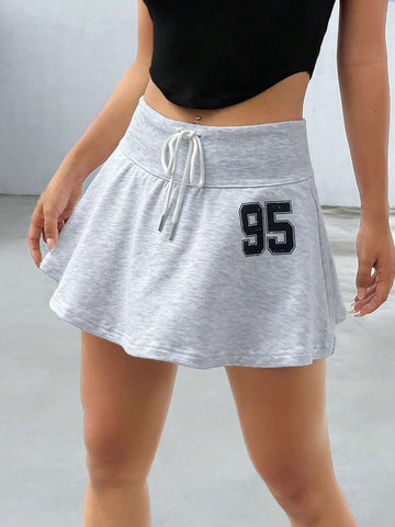 Letter Graphic Drawstring Waist Skirt
