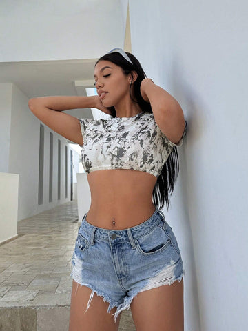 SXY Allover Print Crop Top