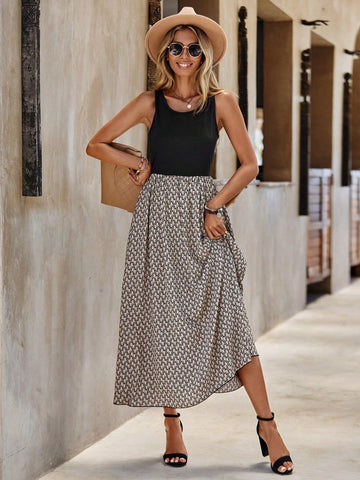 EMERY ROSE Geo Print Sleeveless A-line Dress