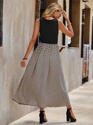 EMERY ROSE Geo Print Sleeveless A-line Dress