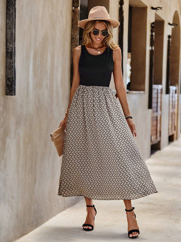 EMERY ROSE Geo Print Sleeveless A-line Dress