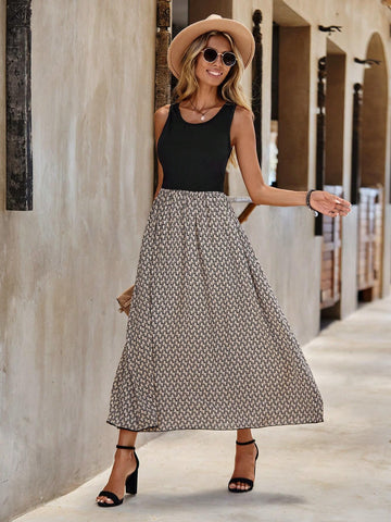 EMERY ROSE Geo Print Sleeveless A-line Dress