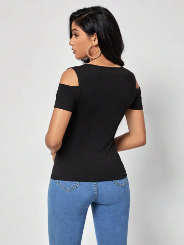 EMERY ROSE Solid Cold Shoulder Tee