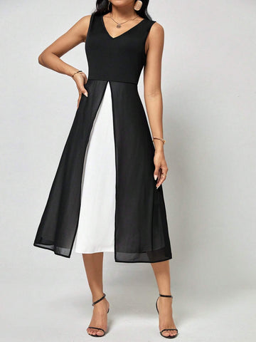 EMERY ROSE Two Tone A-line Dress