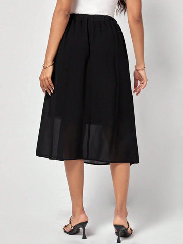 EMERY ROSE Two Tone Split Thigh Mesh Overlay Skirt