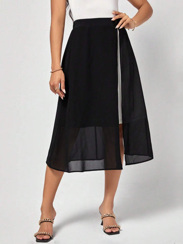 EMERY ROSE Two Tone Split Thigh Mesh Overlay Skirt