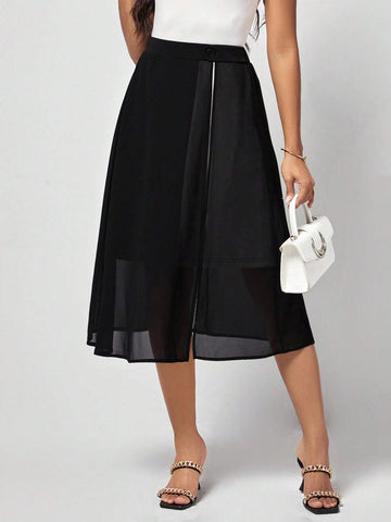 EMERY ROSE Two Tone Split Thigh Mesh Overlay Skirt