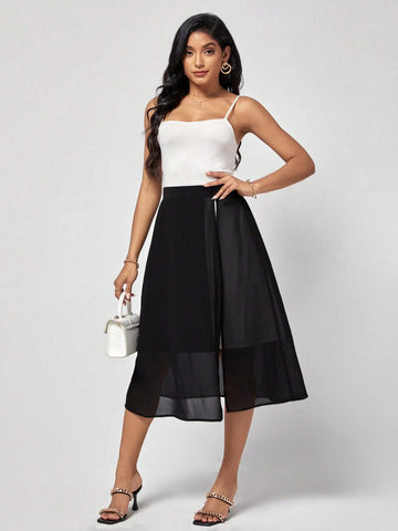 EMERY ROSE Two Tone Split Thigh Mesh Overlay Skirt