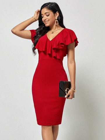 EMERY ROSE Ruffle Trim Bodycon Dress
