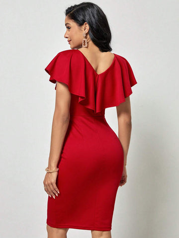 EMERY ROSE Ruffle Trim Bodycon Dress