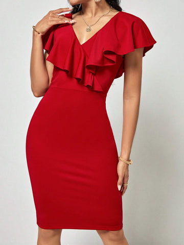 EMERY ROSE Ruffle Trim Bodycon Dress