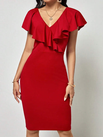EMERY ROSE Ruffle Trim Bodycon Dress