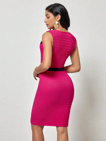 EMERY ROSE Contrast Trim Button Detail Bodycon Dress