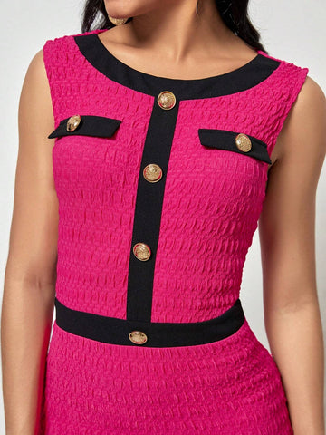 EMERY ROSE Contrast Trim Button Detail Bodycon Dress
