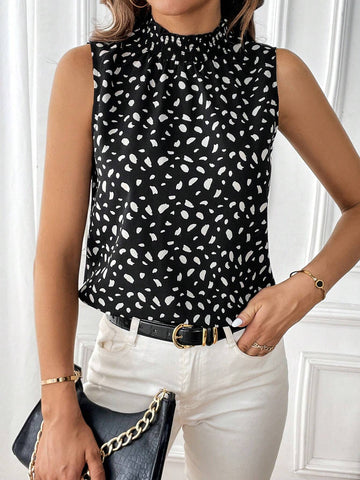 Allover Print Mock Neck Blouse