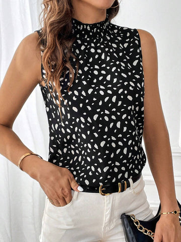 Allover Print Mock Neck Blouse