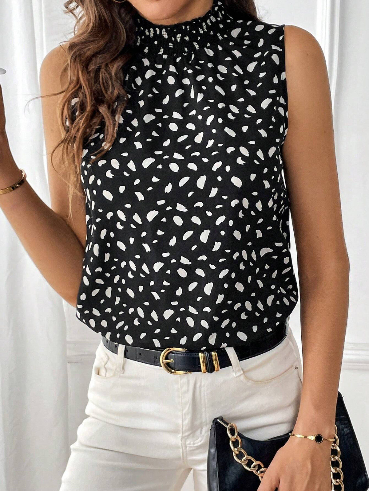 Allover Print Mock Neck Blouse