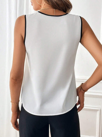 Contrast Binding Sleeveless Blouse
