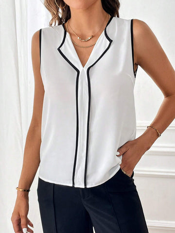 Contrast Binding Sleeveless Blouse