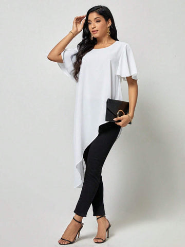 EMERY ROSE Solid Asymmetrical Hem Tee