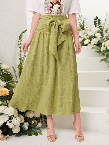 Modely Tie Front Solid Skirt