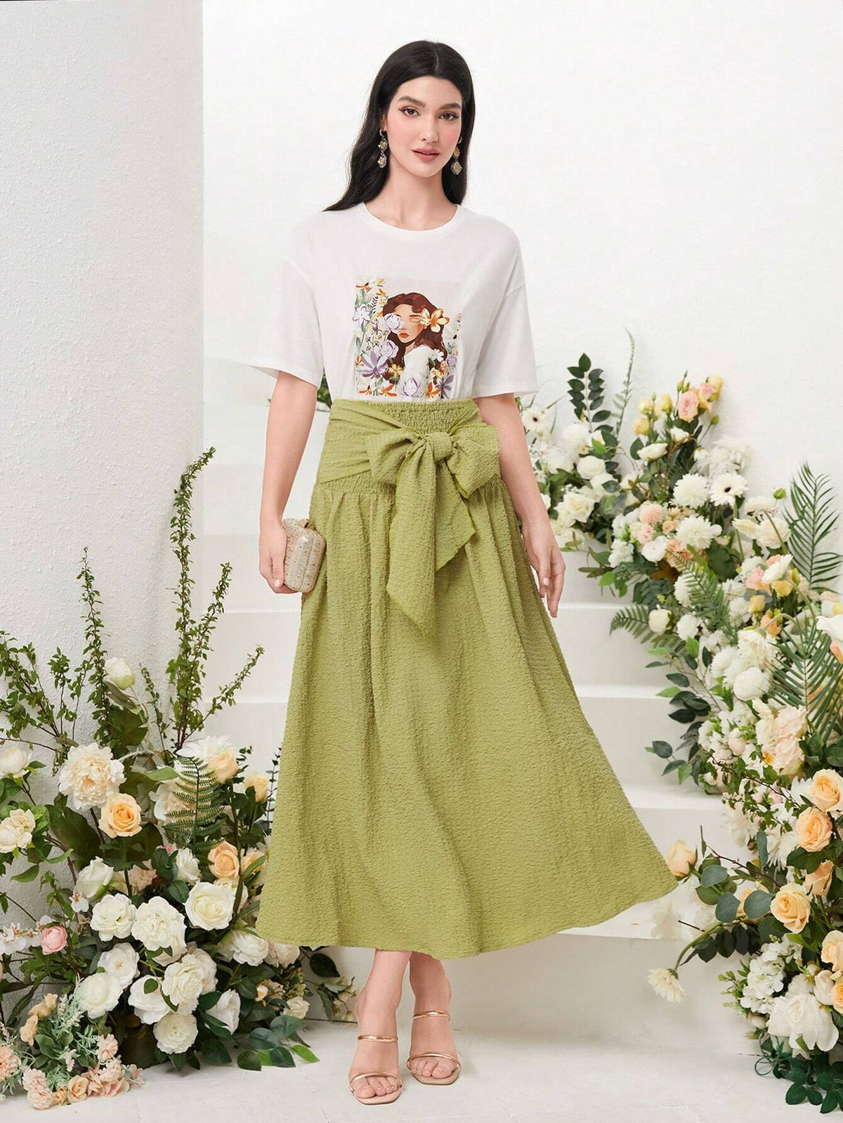 Modely Tie Front Solid Skirt