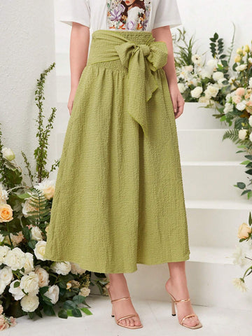 Modely Tie Front Solid Skirt