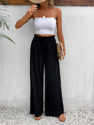 Frenchy Paperbag Waist Knot Front Wide Leg Pants