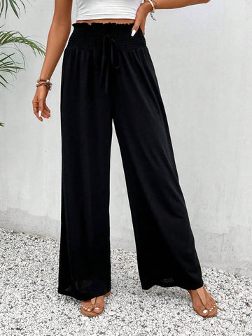 Frenchy Paperbag Waist Knot Front Wide Leg Pants