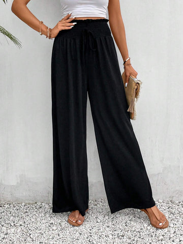 Frenchy Paperbag Waist Knot Front Wide Leg Pants