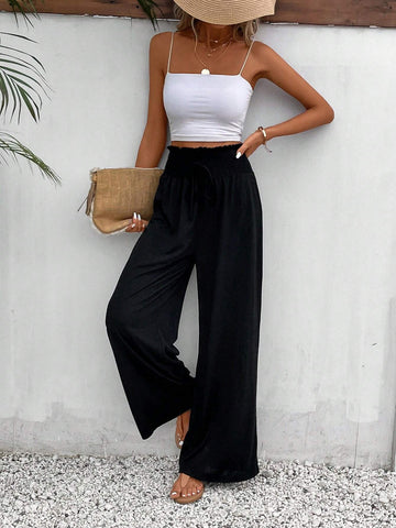 Frenchy Paperbag Waist Knot Front Wide Leg Pants