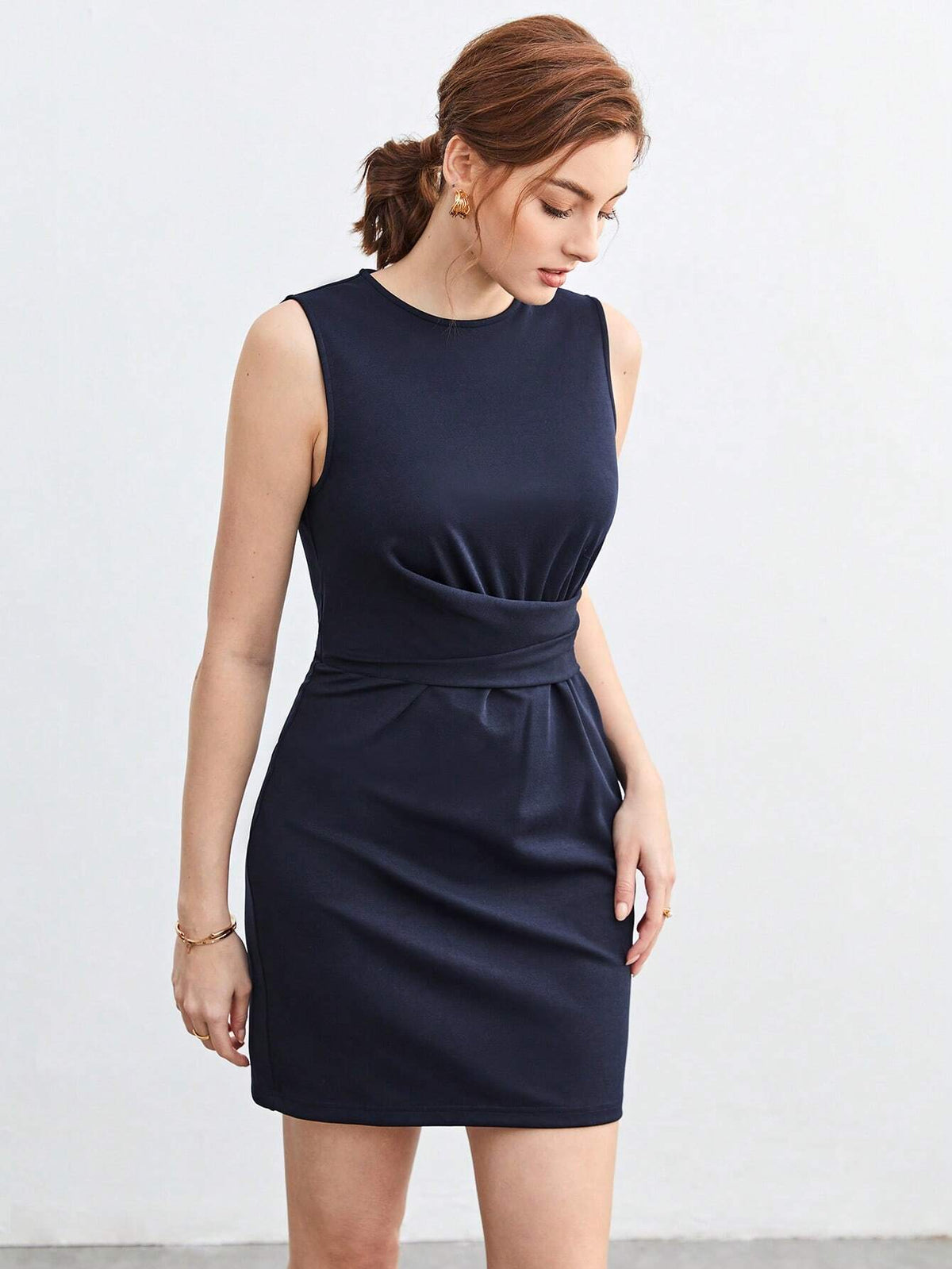Ruched Front Zip Back Dress