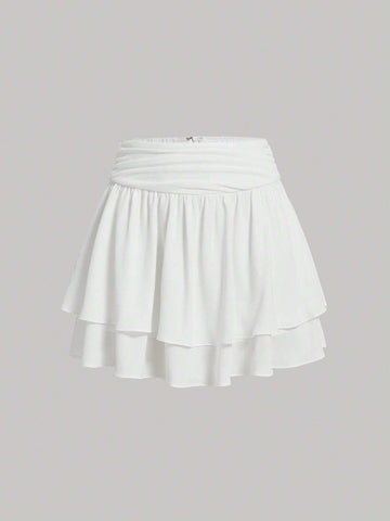 MOD Ruched Waist Two Layer Hem Skort