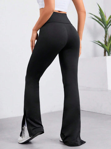 EZwear Solid Wideband Waist Split Hem Leggings