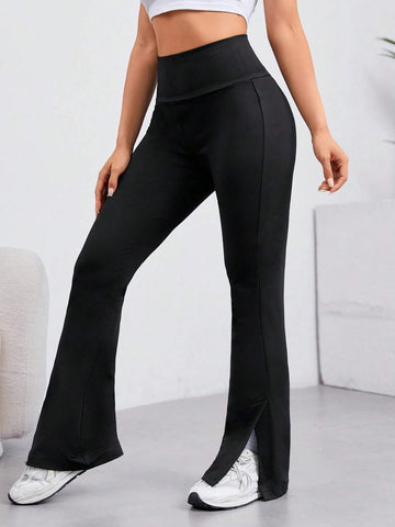 EZwear Solid Wideband Waist Split Hem Leggings
